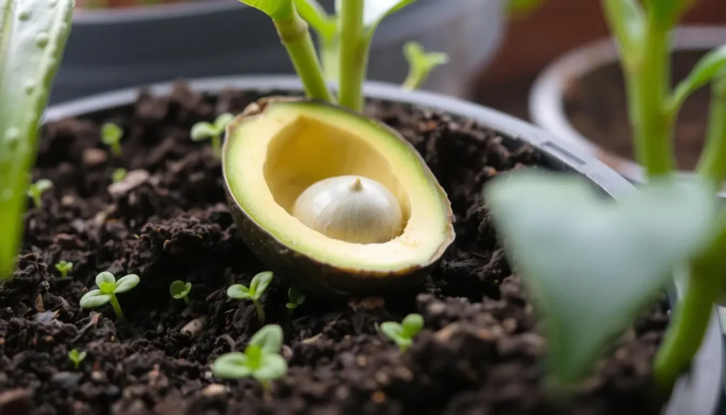 Avocado pit in soil