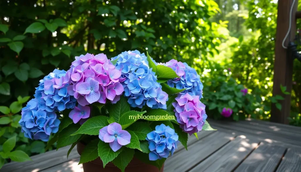 pot of hydrangeas