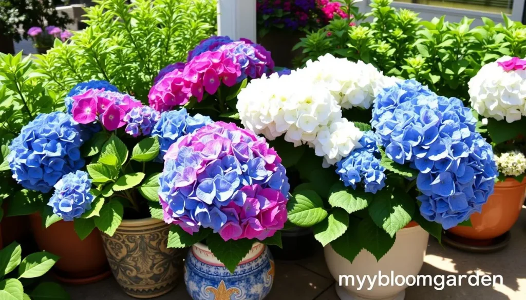 hydrangeas in pots