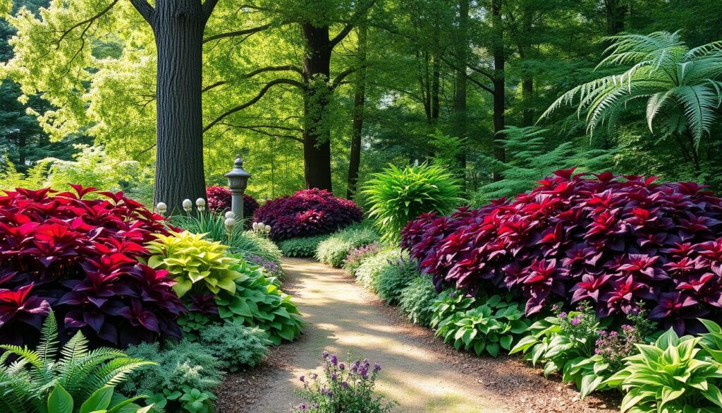 Shade garden design with heuchera