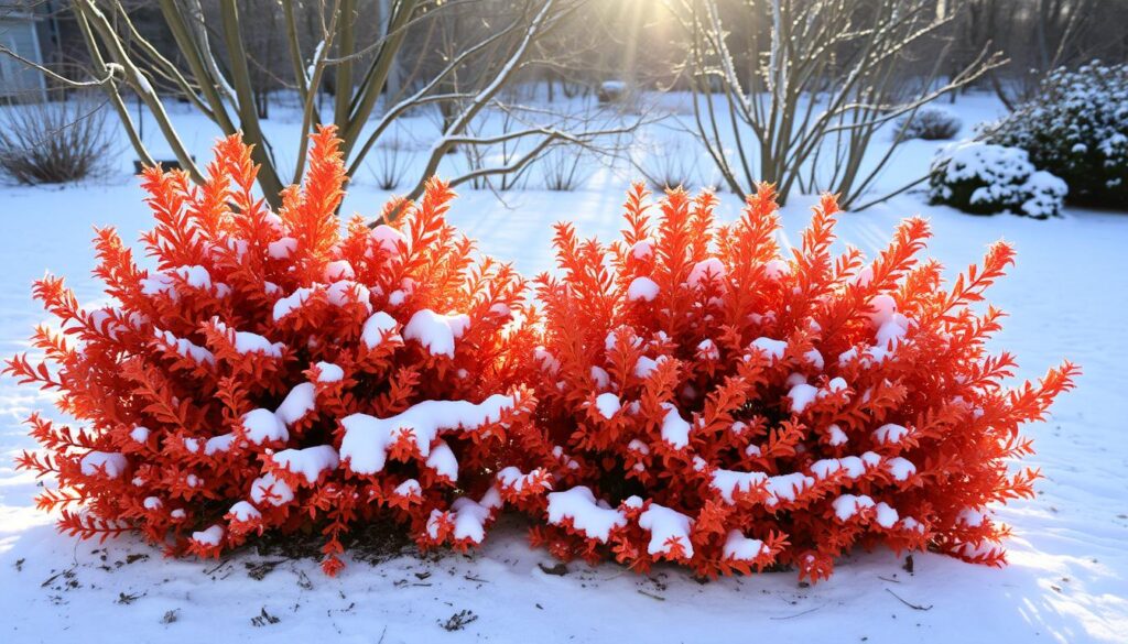 orange rocket barberry in winter